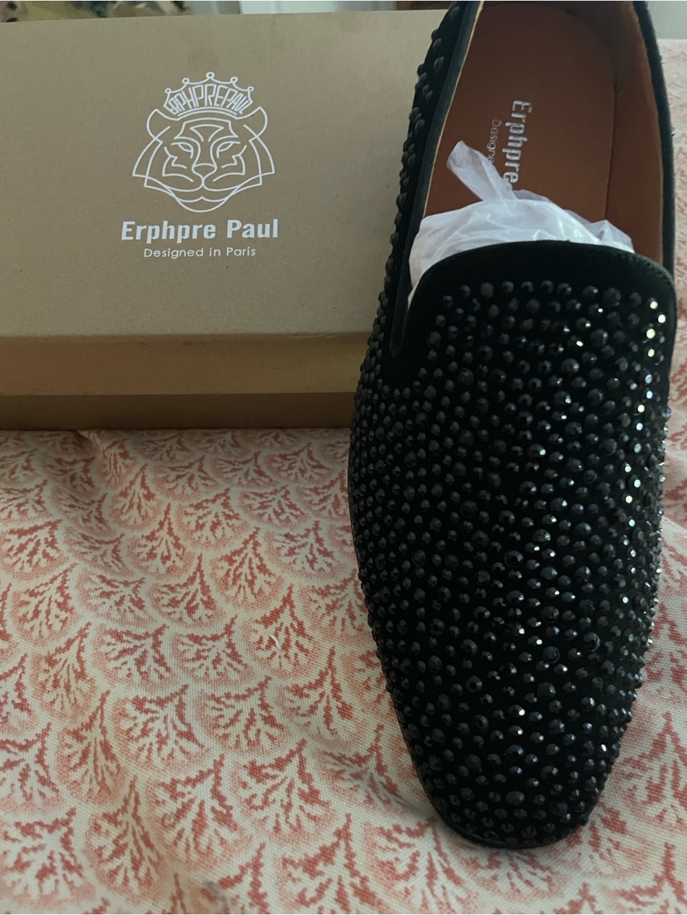 Erphpre Paul Black Studded Suede Slip-On Loafers